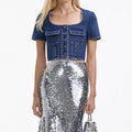 Silver Sequin Midi Skirt