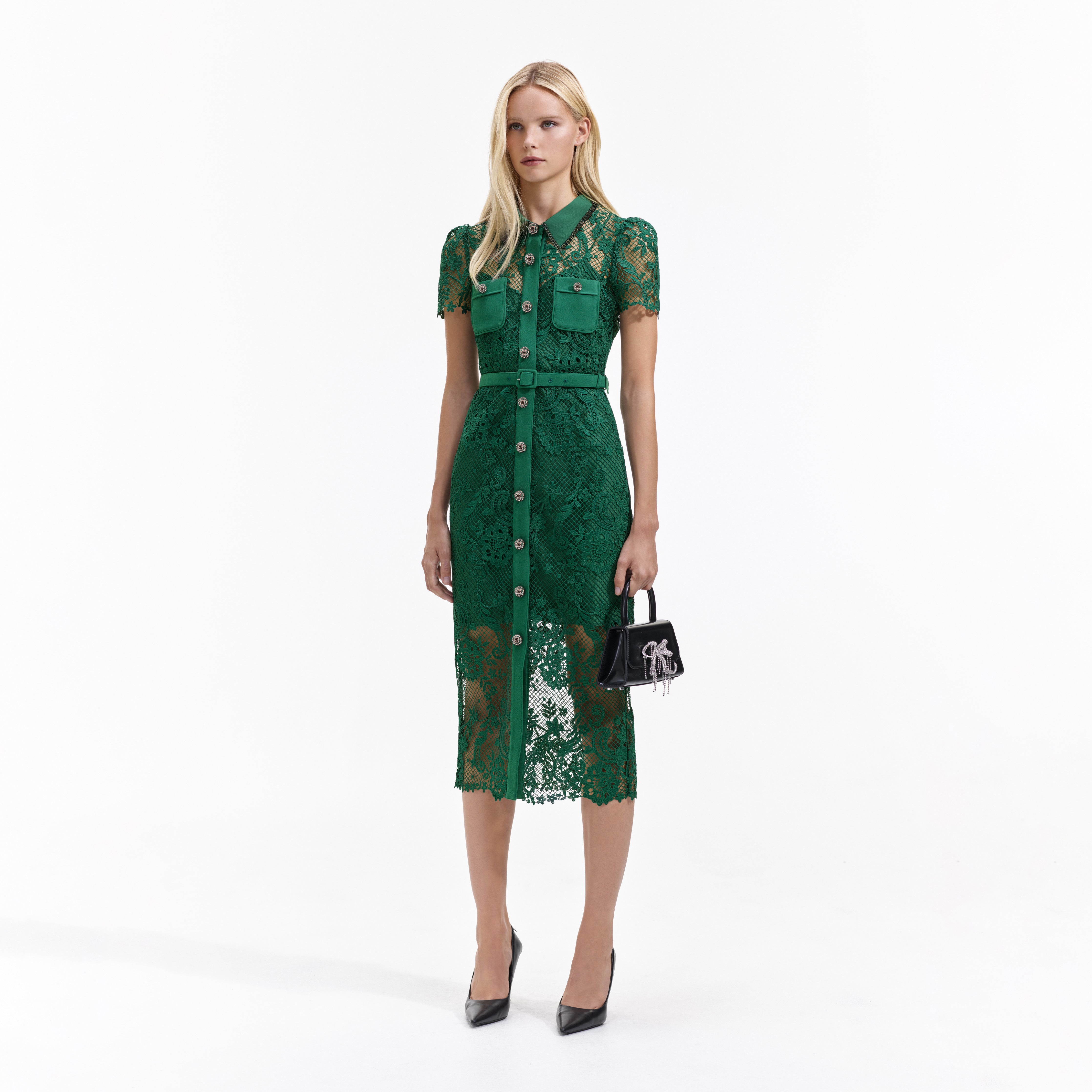 Self portrait green fine lace dress top