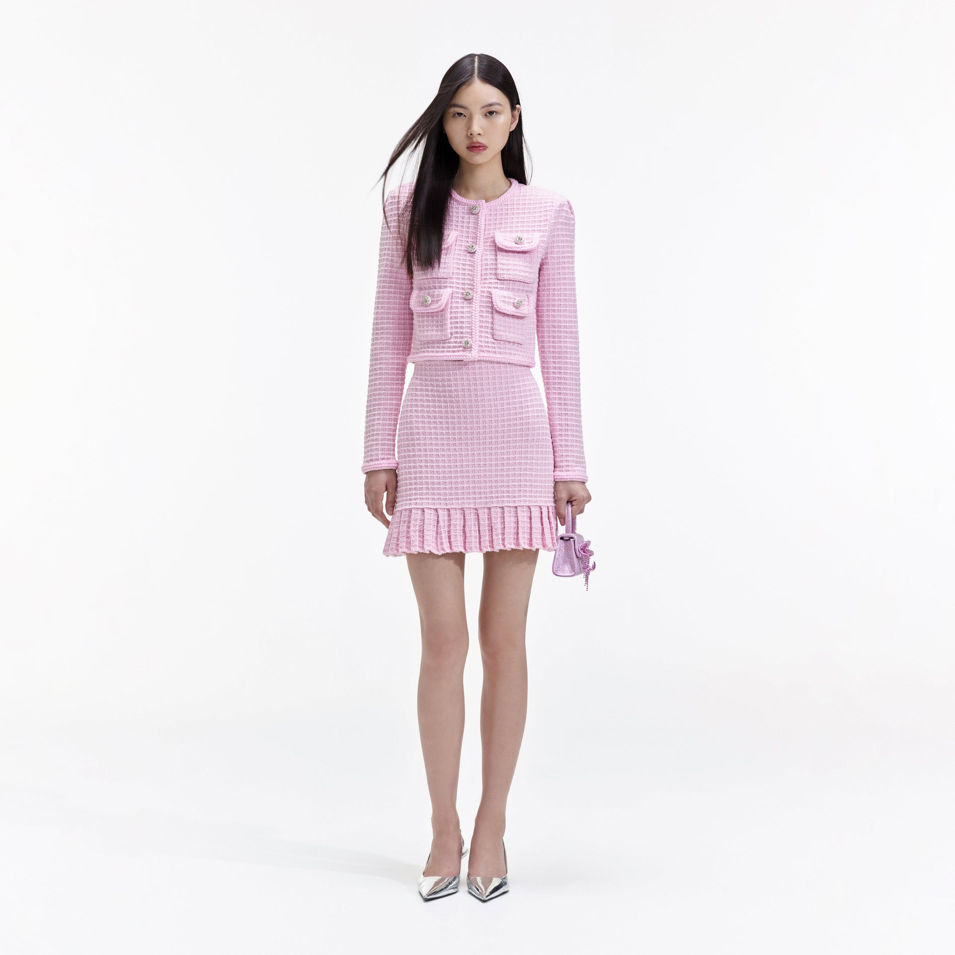 Pink Sequin Textured Knit Skirt