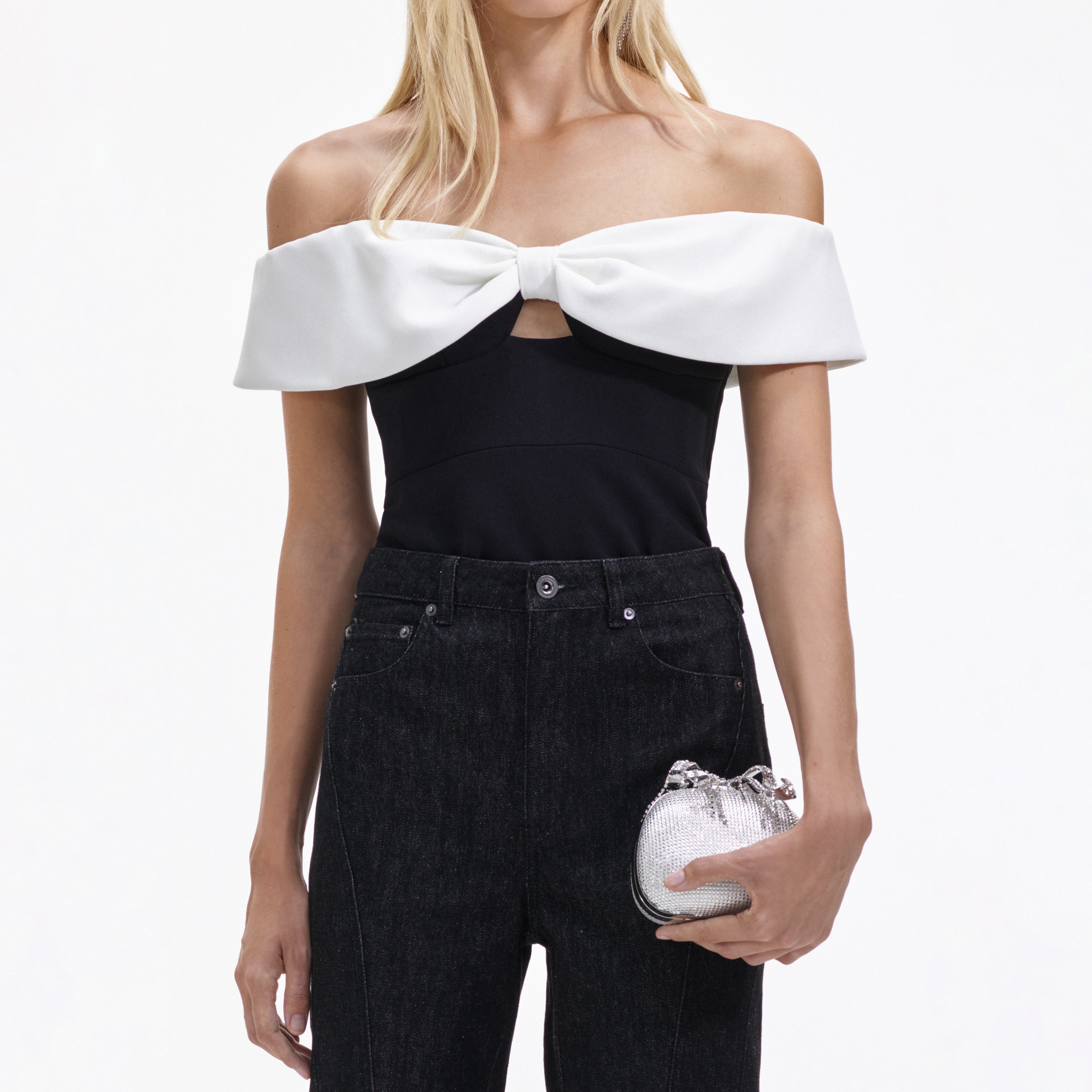 Black Crepe Bow Top