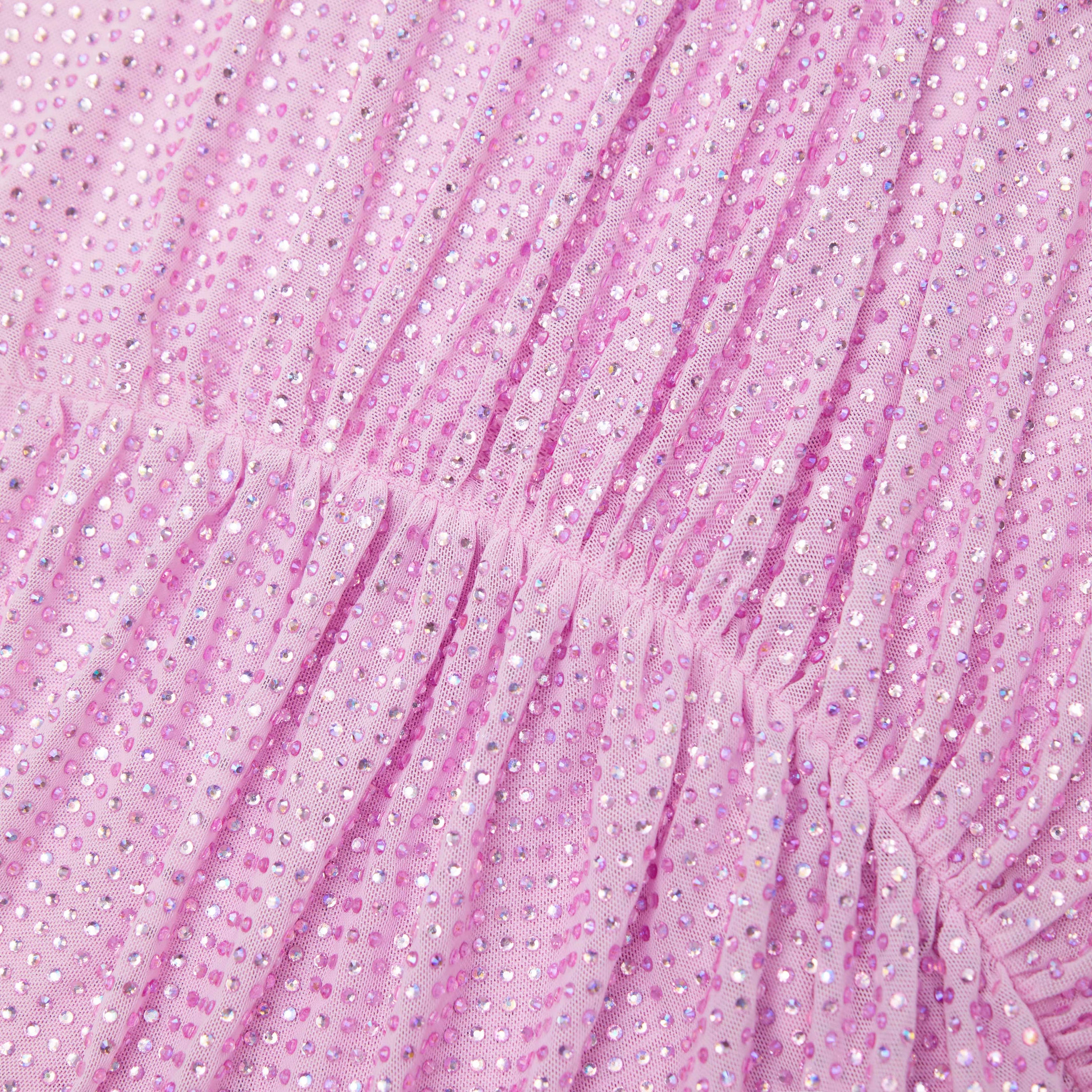 Pink Rhinestone Mesh Gathered Midi Dress – self-portrait-US