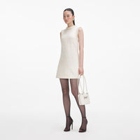 Cream Boucle Pearl Trim Mini Dress