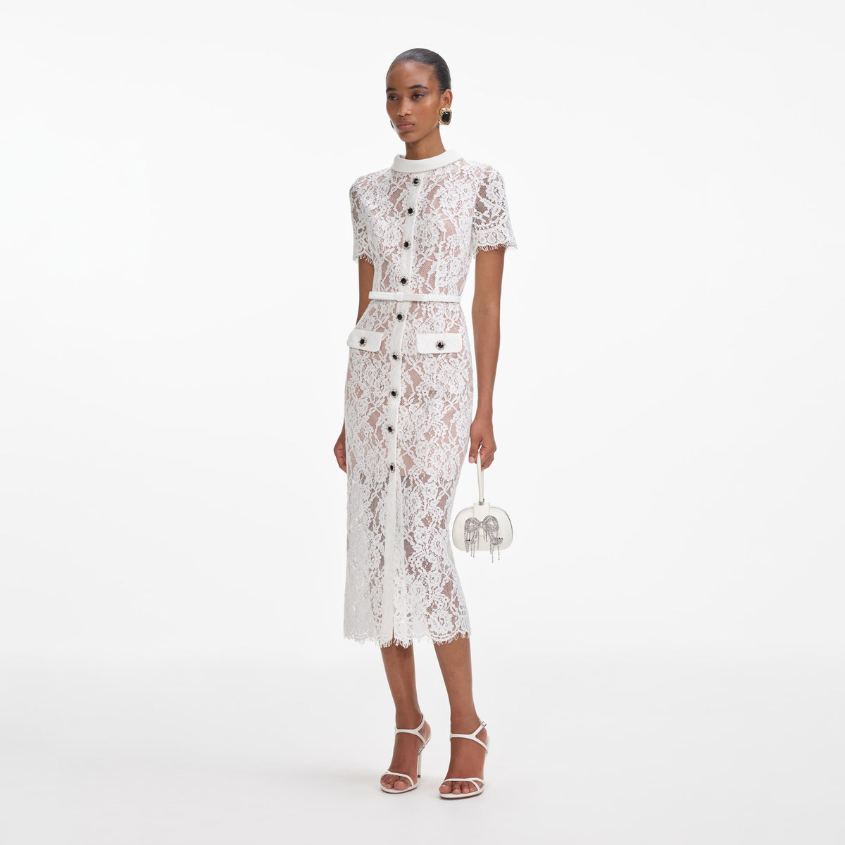 white lace panel midi dress Janelle Lace Panel Midi Dress