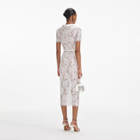 White Lace Button Midi Dress