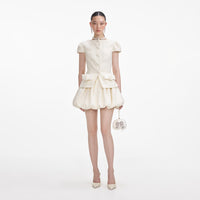 Cream Boucle Bow Detail Mini Dress