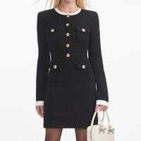 Black Knit Contrast Collar Mini Dress