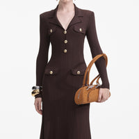 Brown Viscose Rib Knit Midi Dress