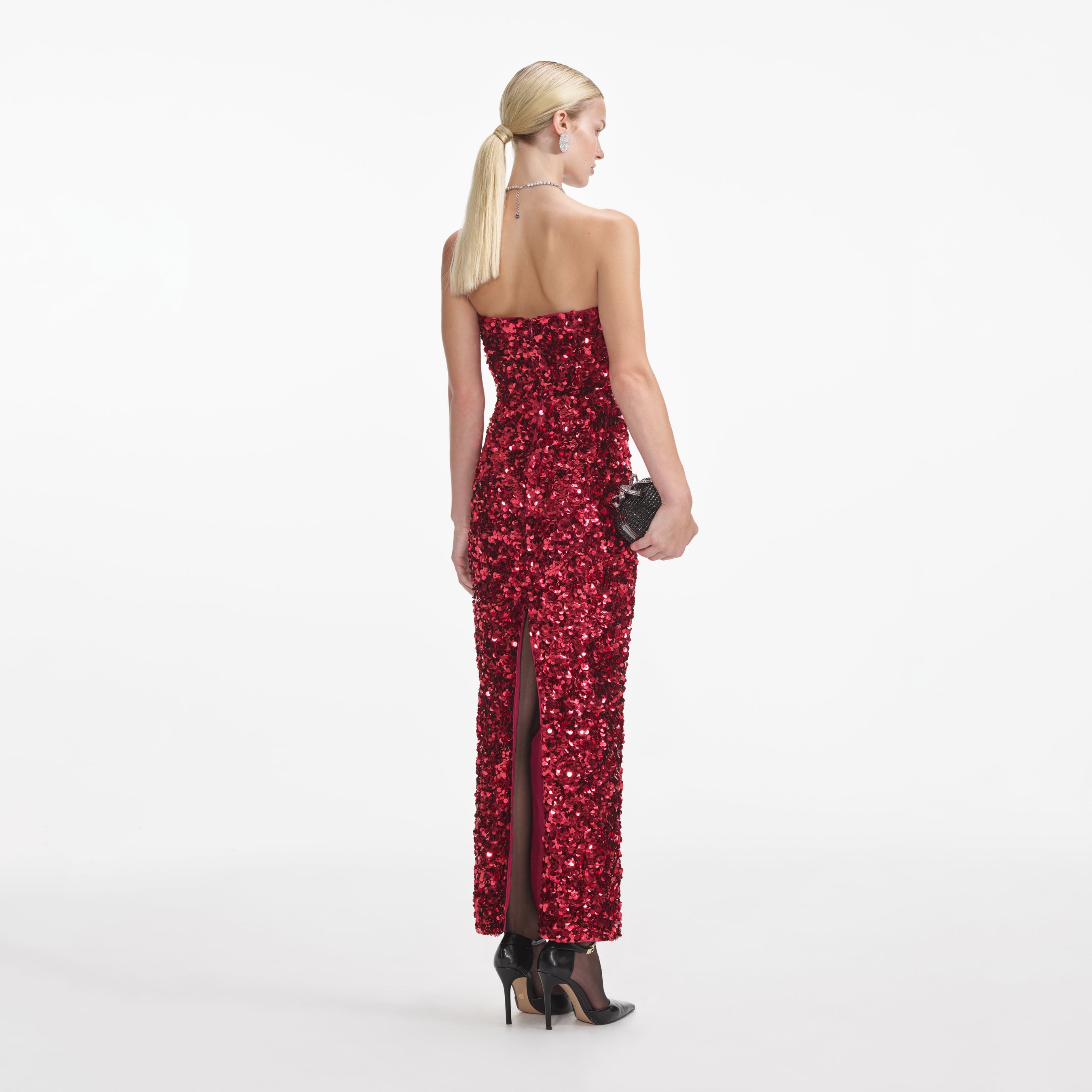 Red 3D Sequin Midi Dress