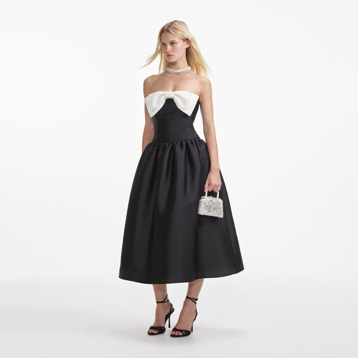 self portrait off shoulder bow dress Black Knit Bow Mini Dress self-portrait-US
