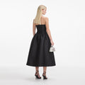 Black Taffeta Contrast Bow Midi Dress