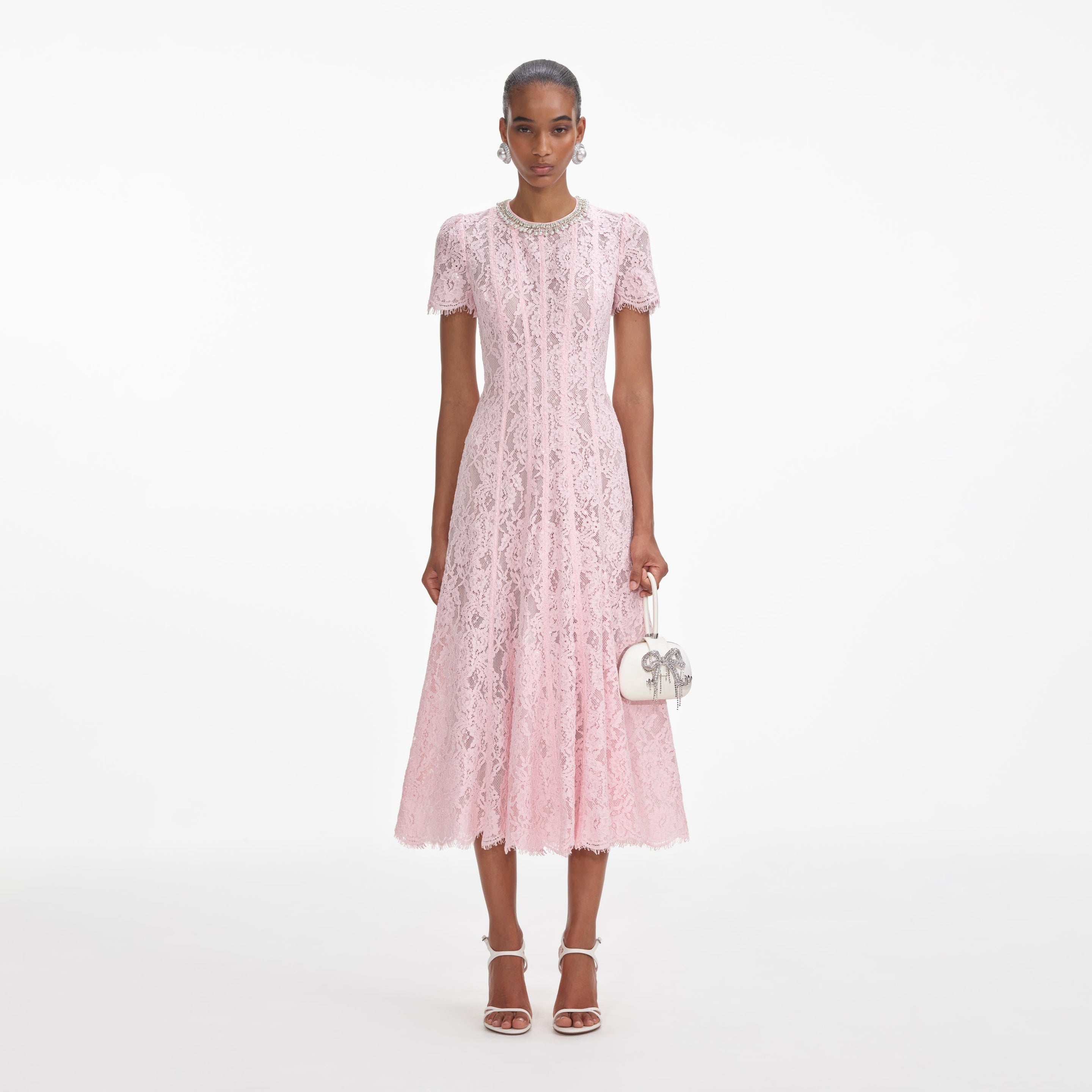 Pink Lace Embellished Midi Dress – self-portrait-US 