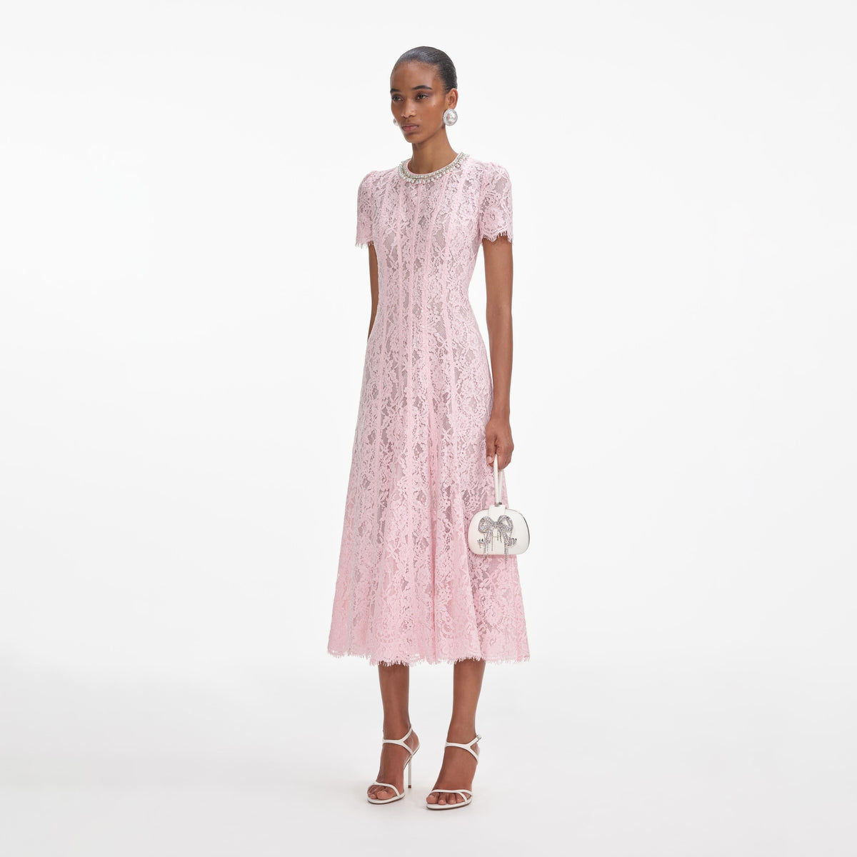 chinese dress ladies Pink Lace Embellished Midi Dress – self-portrait-US