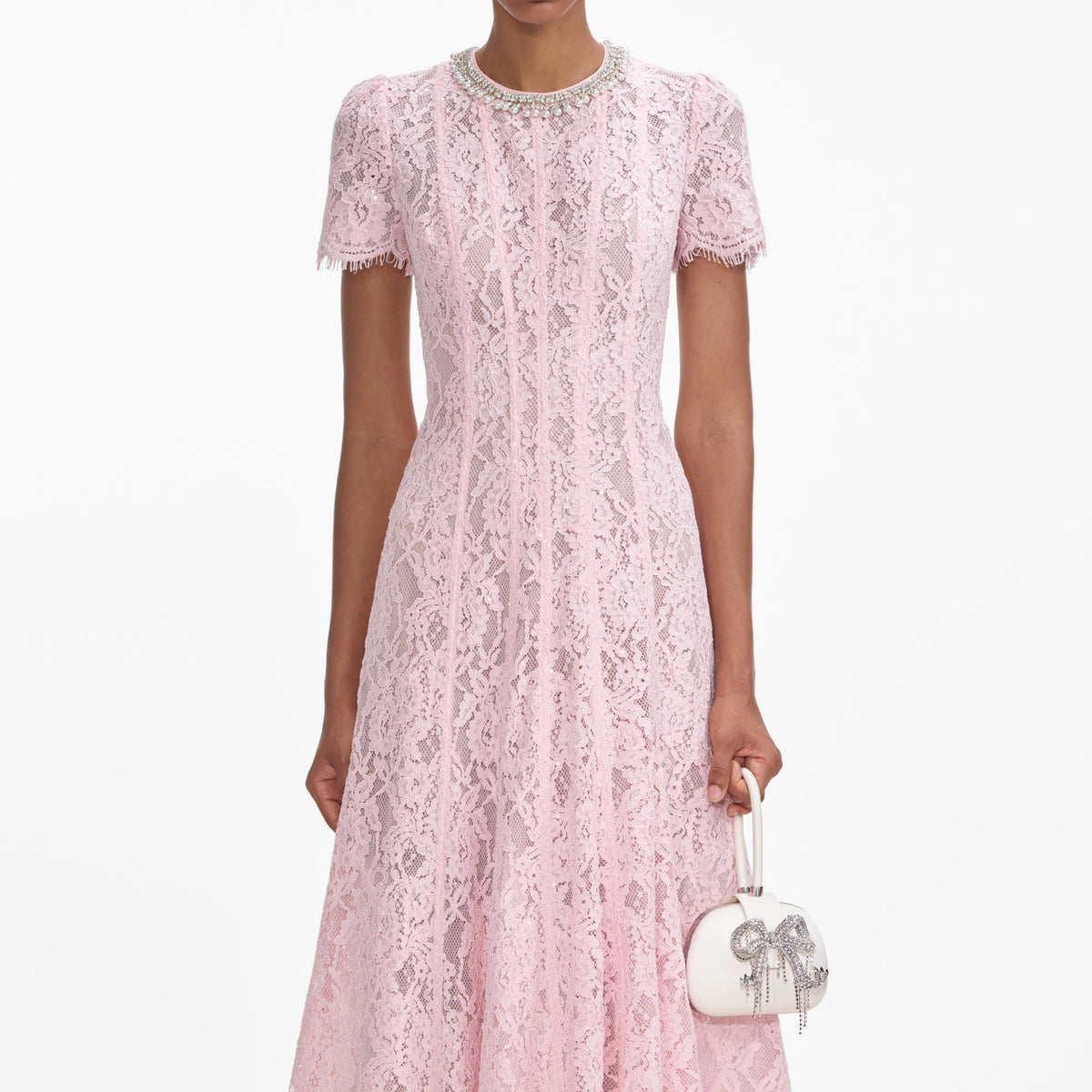 Pink Lace Embellished Midi Dress – self-portrait-US