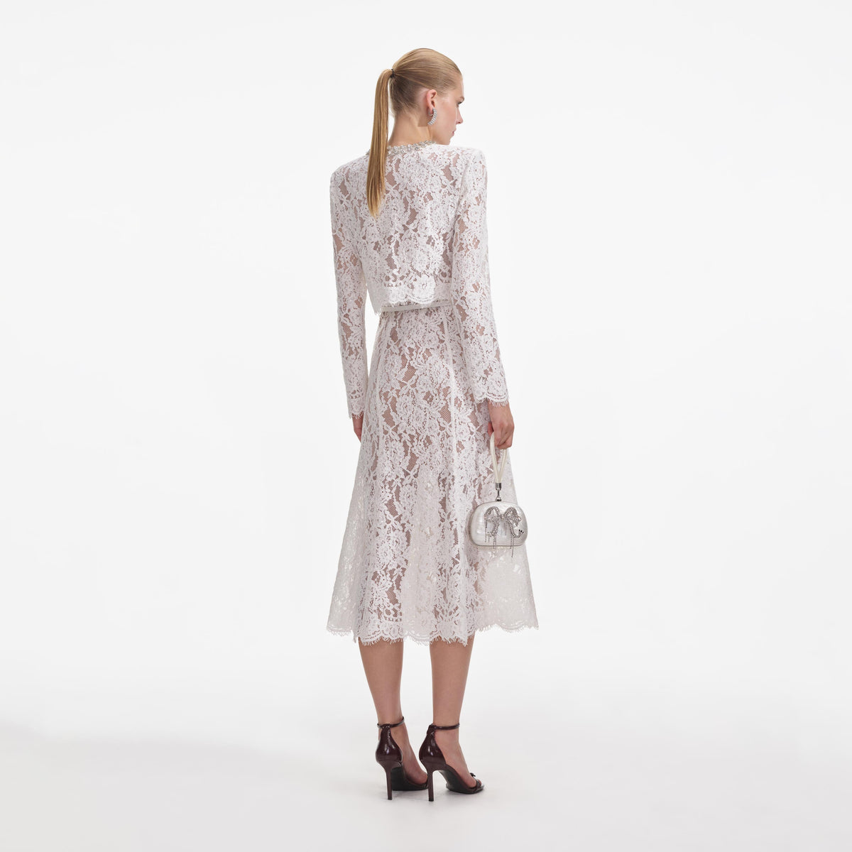 self-portrait - White Lace Embellished Midi Dress - US 4 self-portrait - White Lace Embellished Midi Dress - US 4