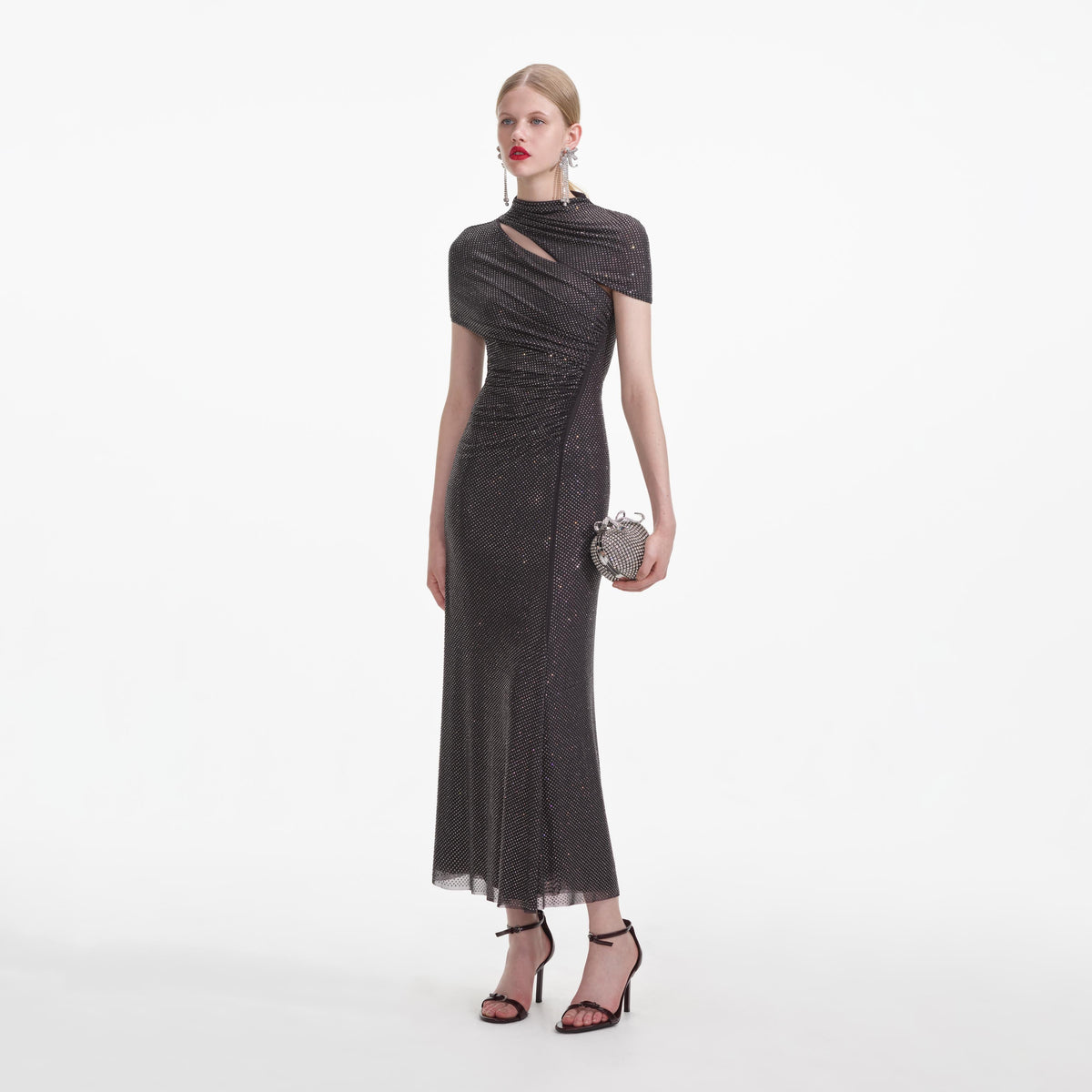 Slate Rhinestone Mesh Cut Out Midi Dress – self-portrait-US