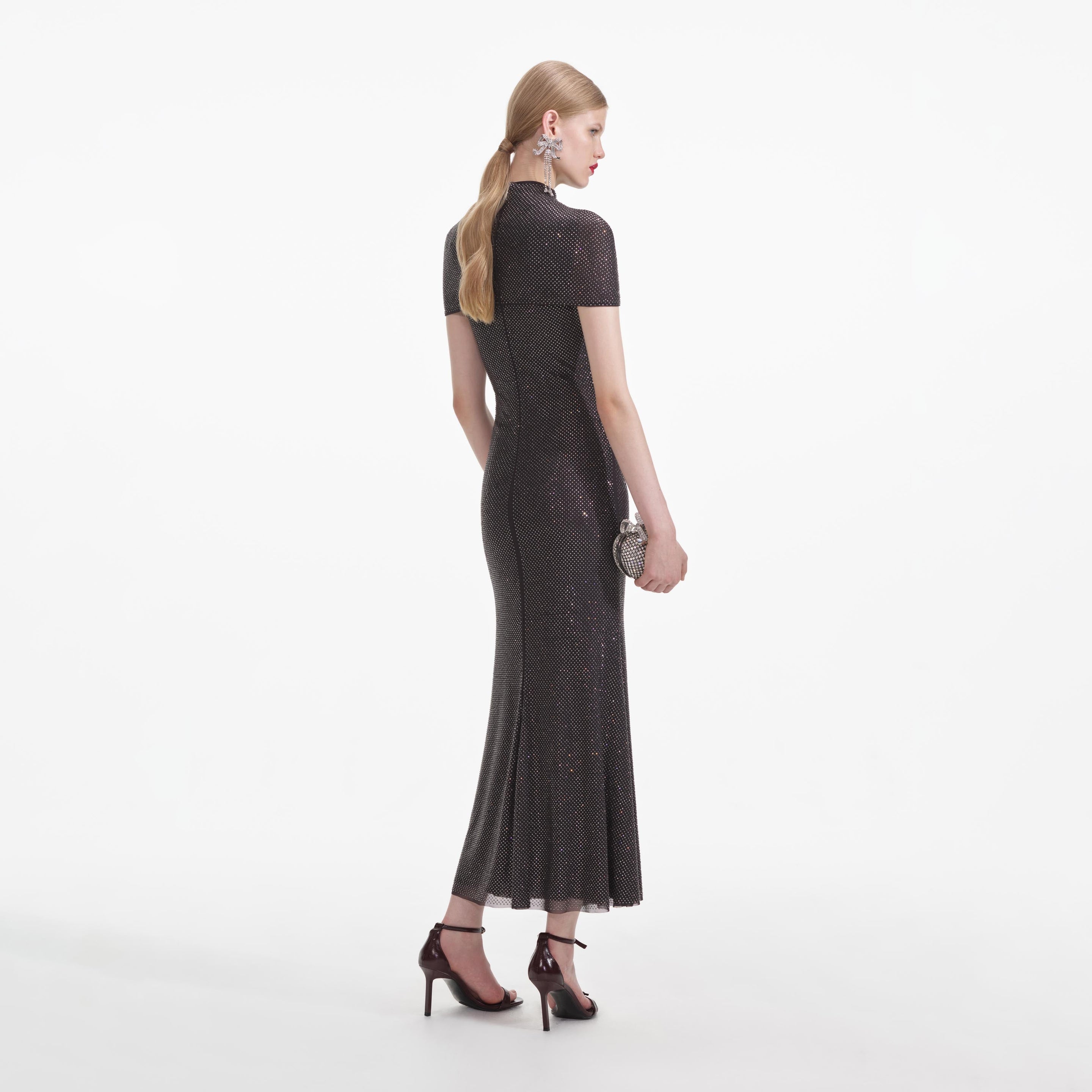 self-portrait embellished mesh midi-dress self-portrait | Slate Rhinestone Mesh Cut Out Midi Dress