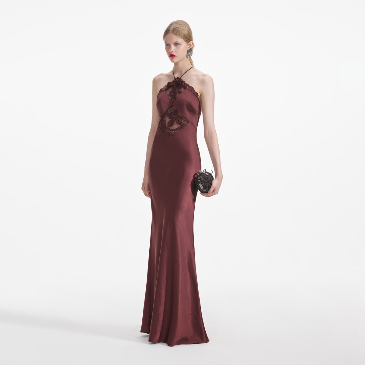 satin maxi dress brown Luisa Brown Asymmetrical Gathered Satin Maxi Dress, M / Brown