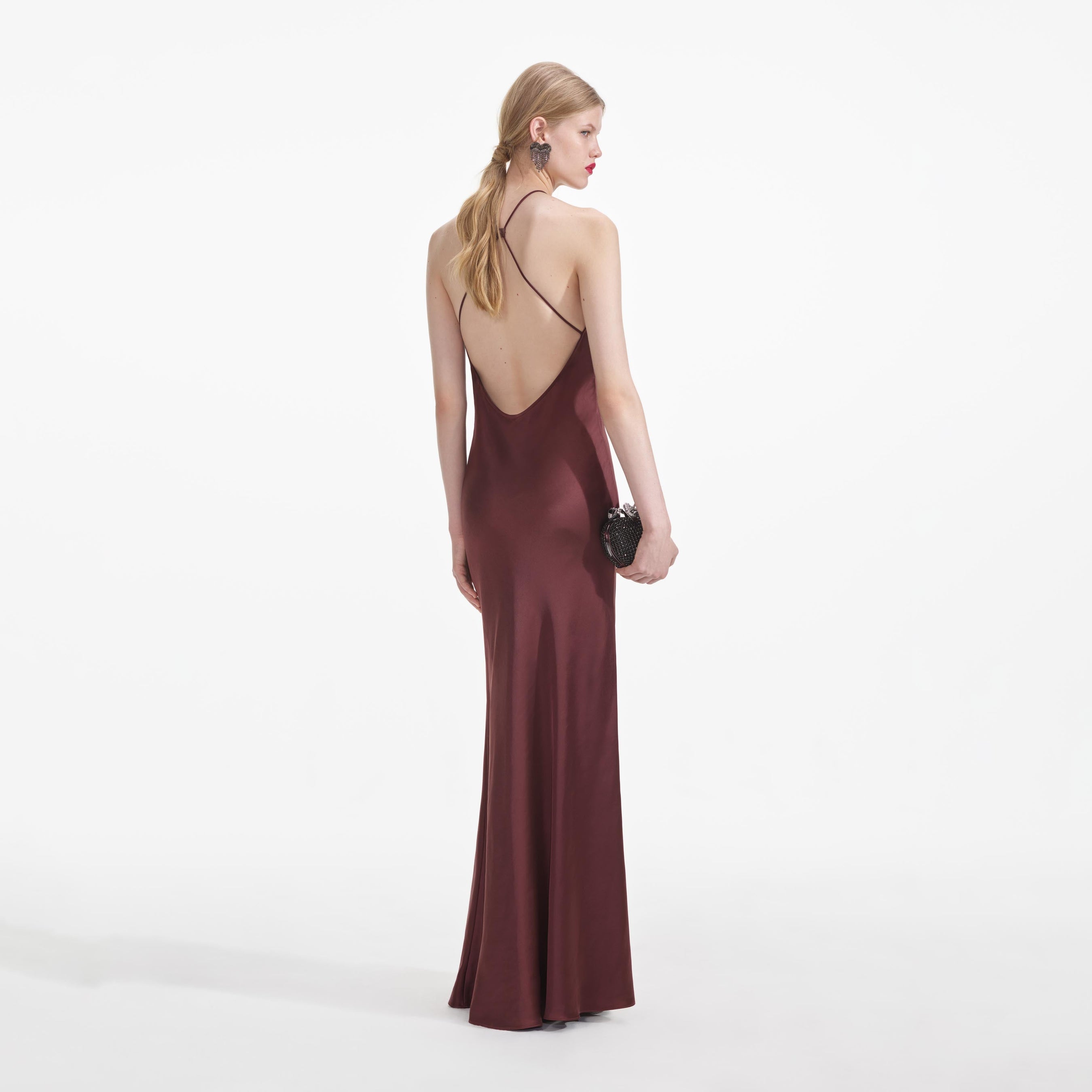 Brown Satin Maxi Dress