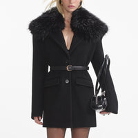 Black Faux Fur Collar Coat