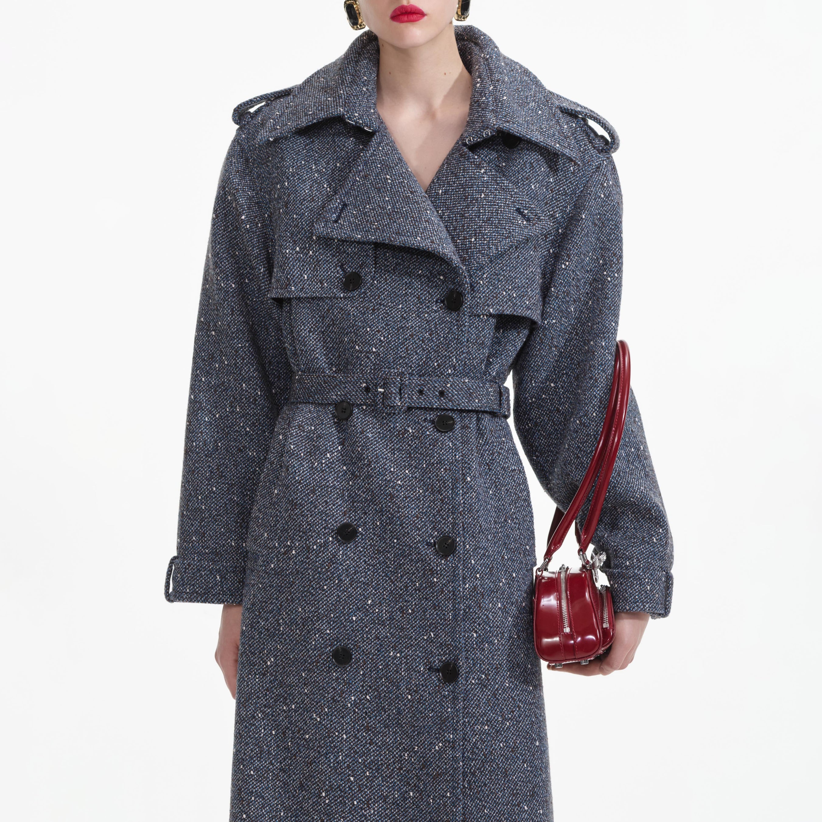 Blue Boucle Trench Coat