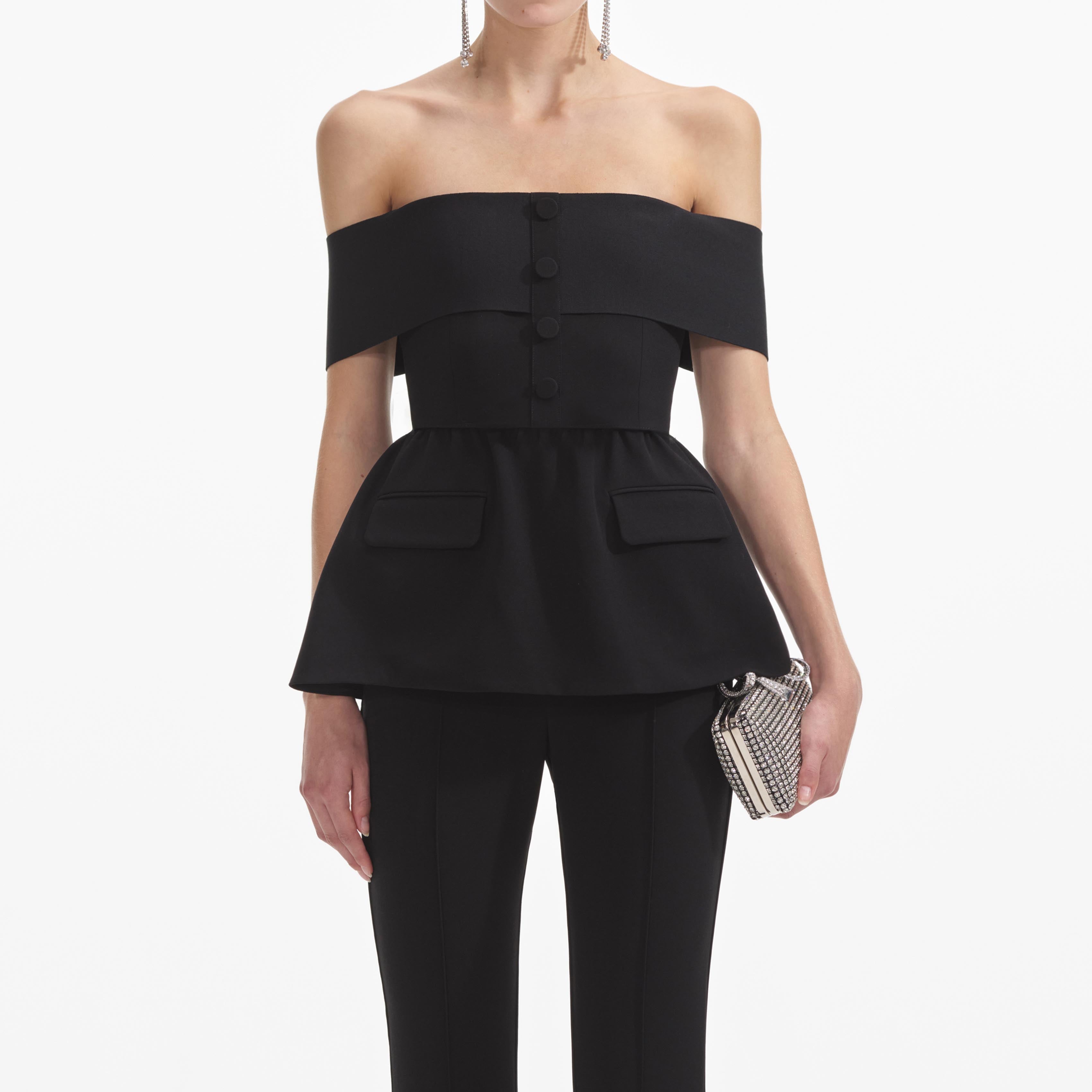 Self portrait red off shoulder jumpsuit sales