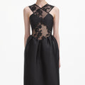 Black Lace Taffeta Maxi Dress