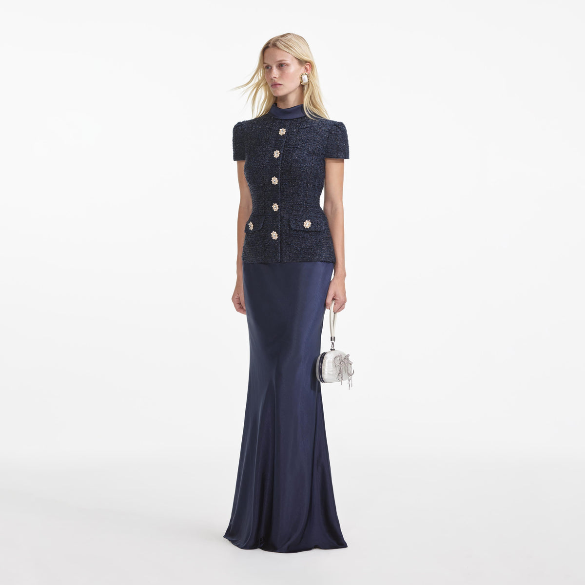 self-portrait - Navy Metallic Boucle Maxi Dress - US 6 self-portrait - Navy Metallic Boucle Maxi Dress - US 6