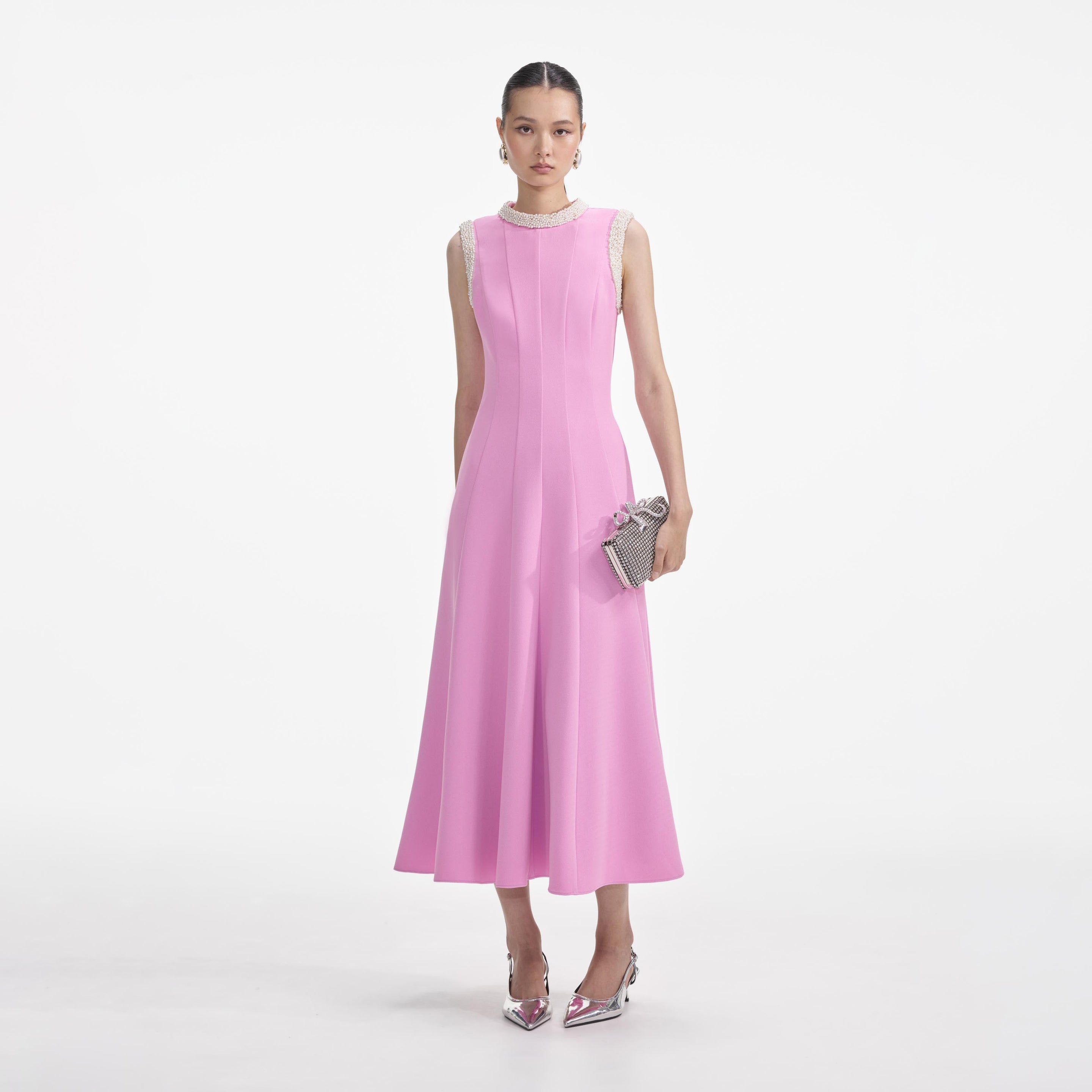 midi dress with pearls Self-Portrait Crepe Dress