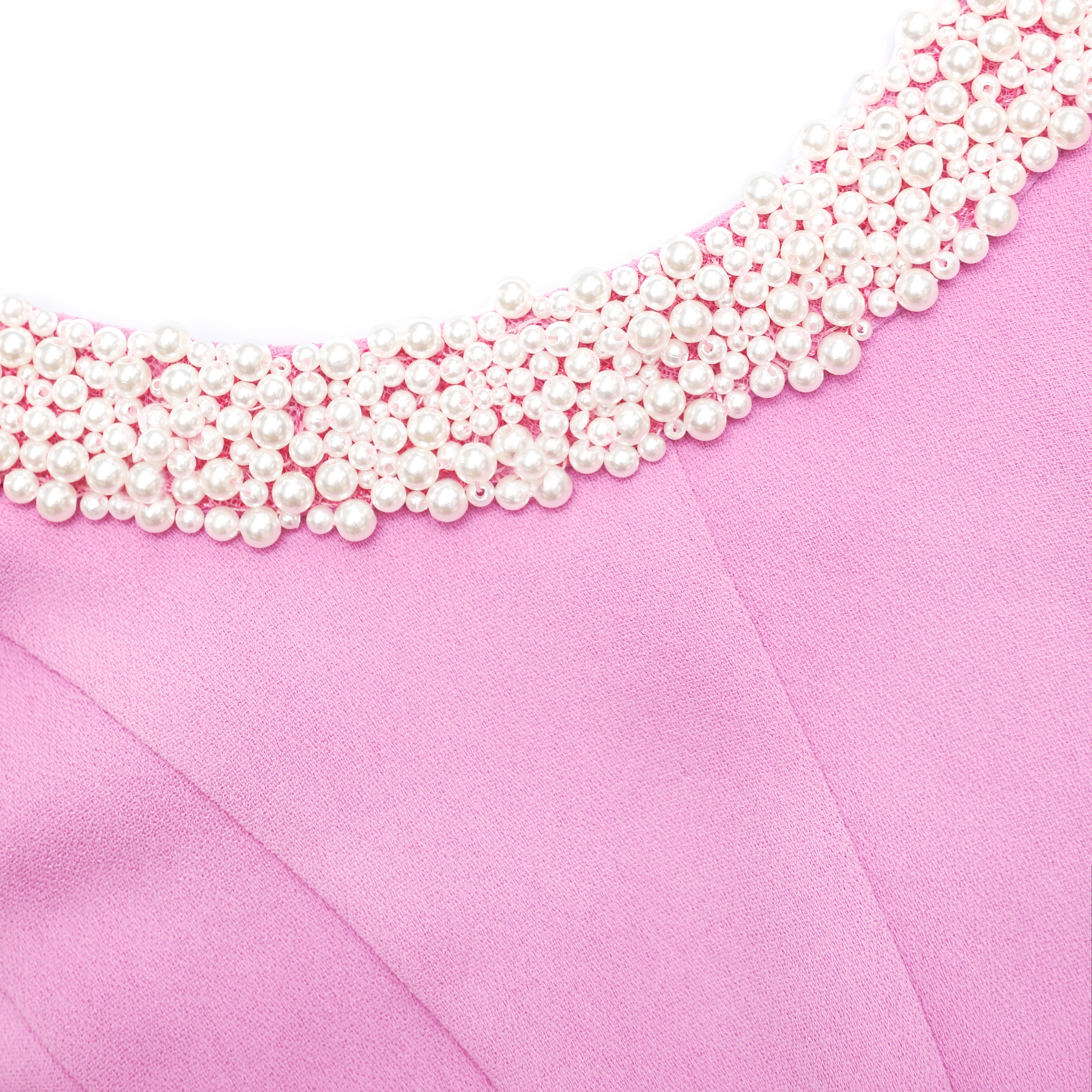 Store Pink Beaded Dress with Faux Pearls Removable Panel