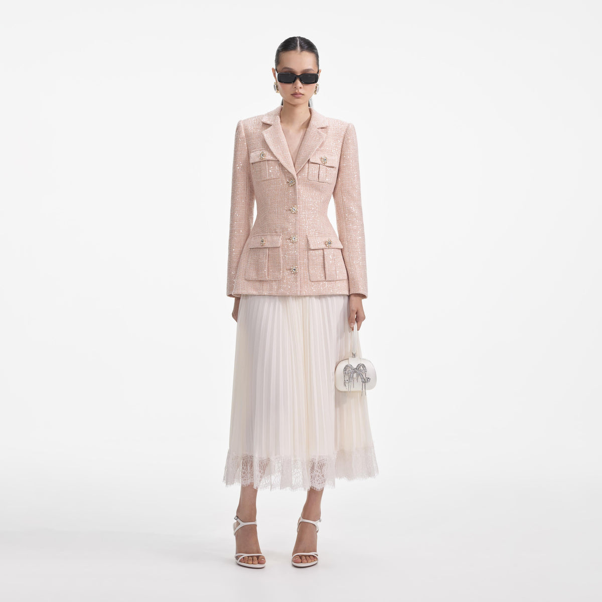 self-portrait - Sequin Boucle Chiffon Midi Dress