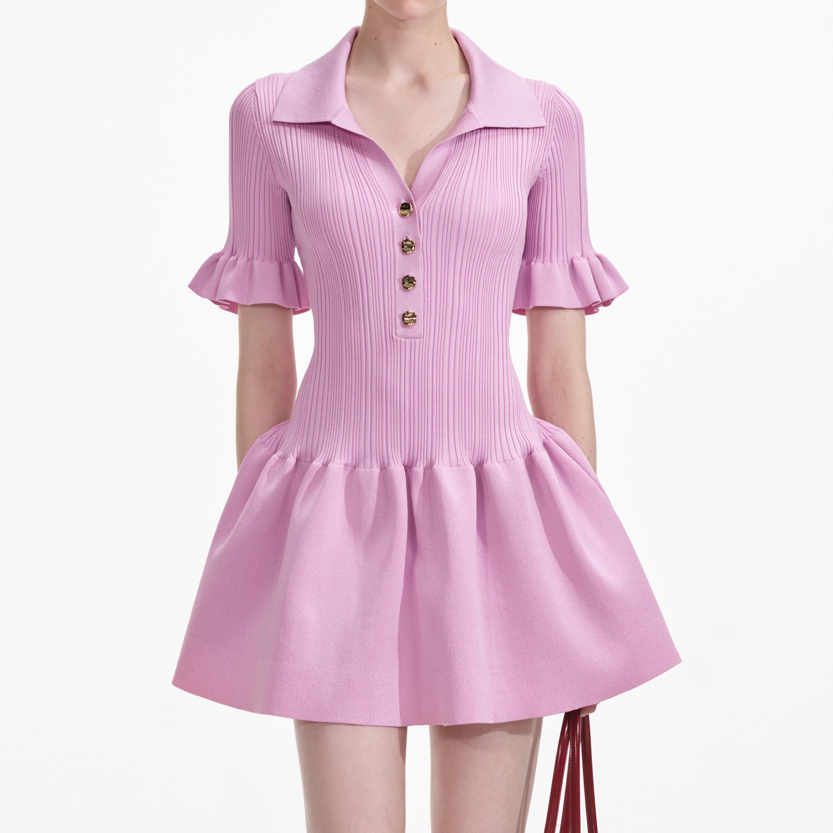 Pink Viscose Rib Mini Dress – self-portrait-US