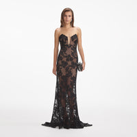 Black Rhinestone Lace Maxi Dress