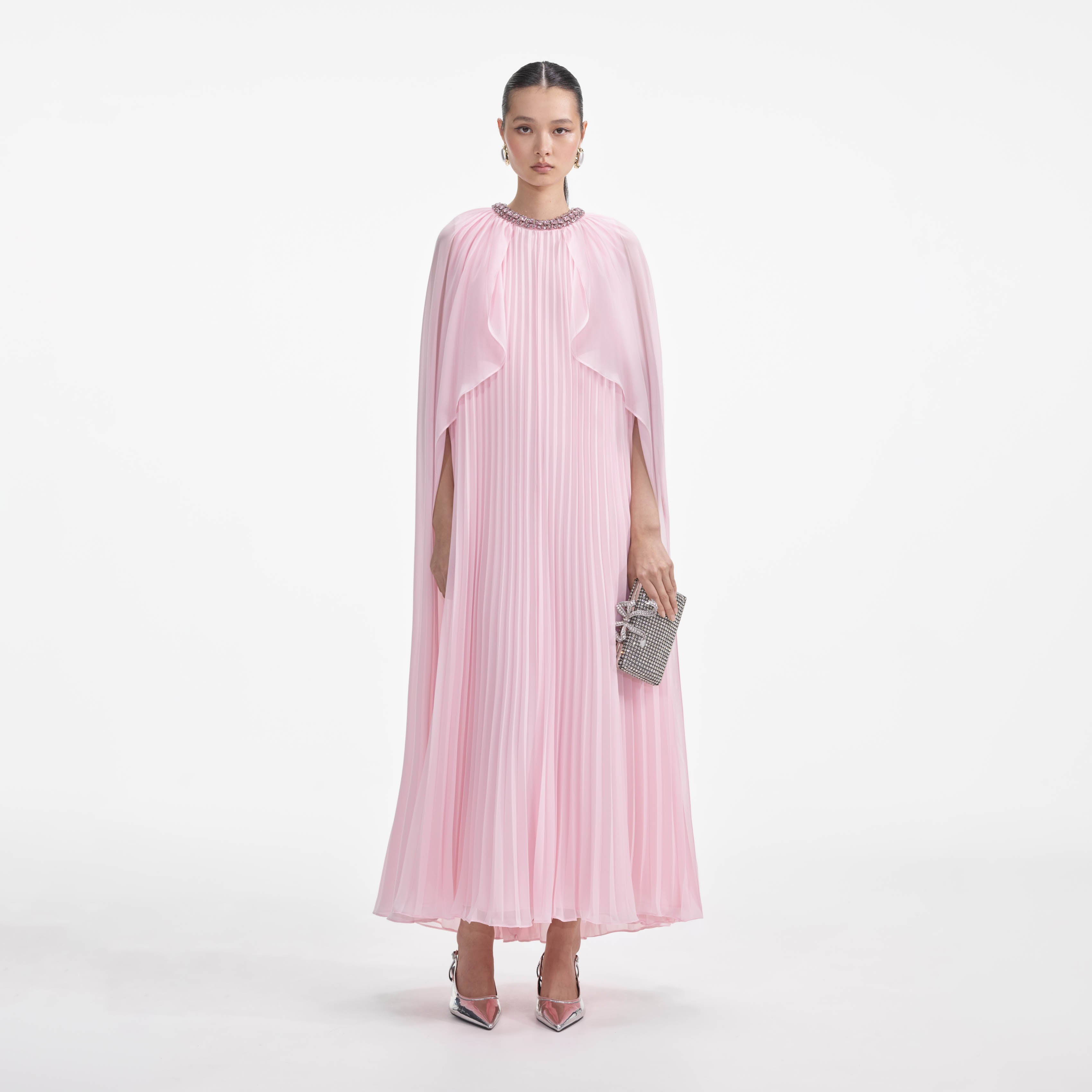 Pink Chiffon Cape Midi Dress – self-portrait-US