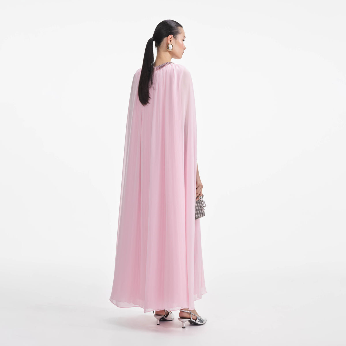 midi cape dress self-portrait - Pink Chiffon Cape Midi Dress