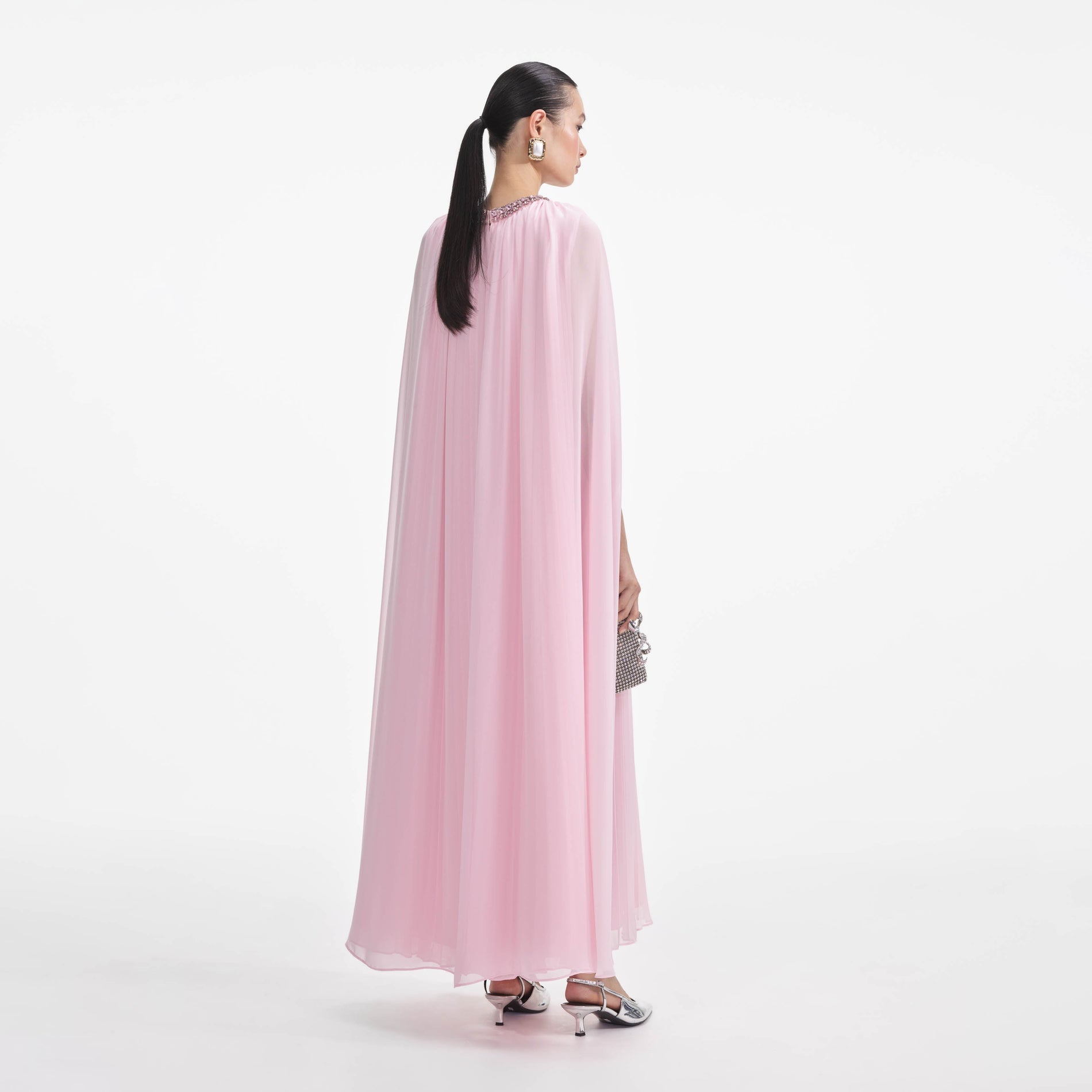 Pink Chiffon Cape Midi Dress