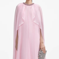 Pink Chiffon Cape Midi Dress