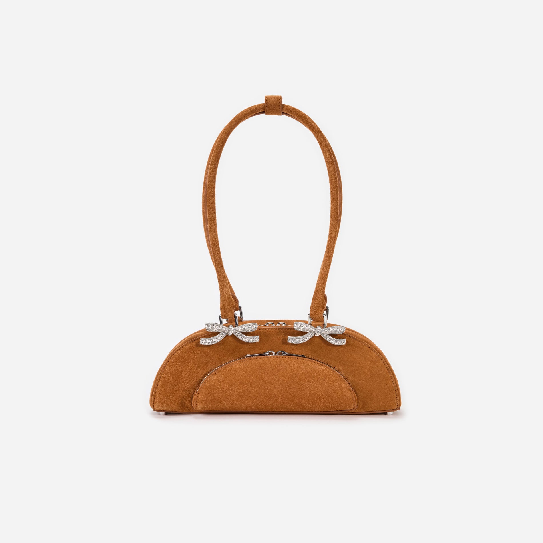 Brown Suede Curved Shoulder Bag