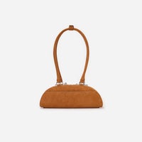 Brown Suede Curved Shoulder Bag