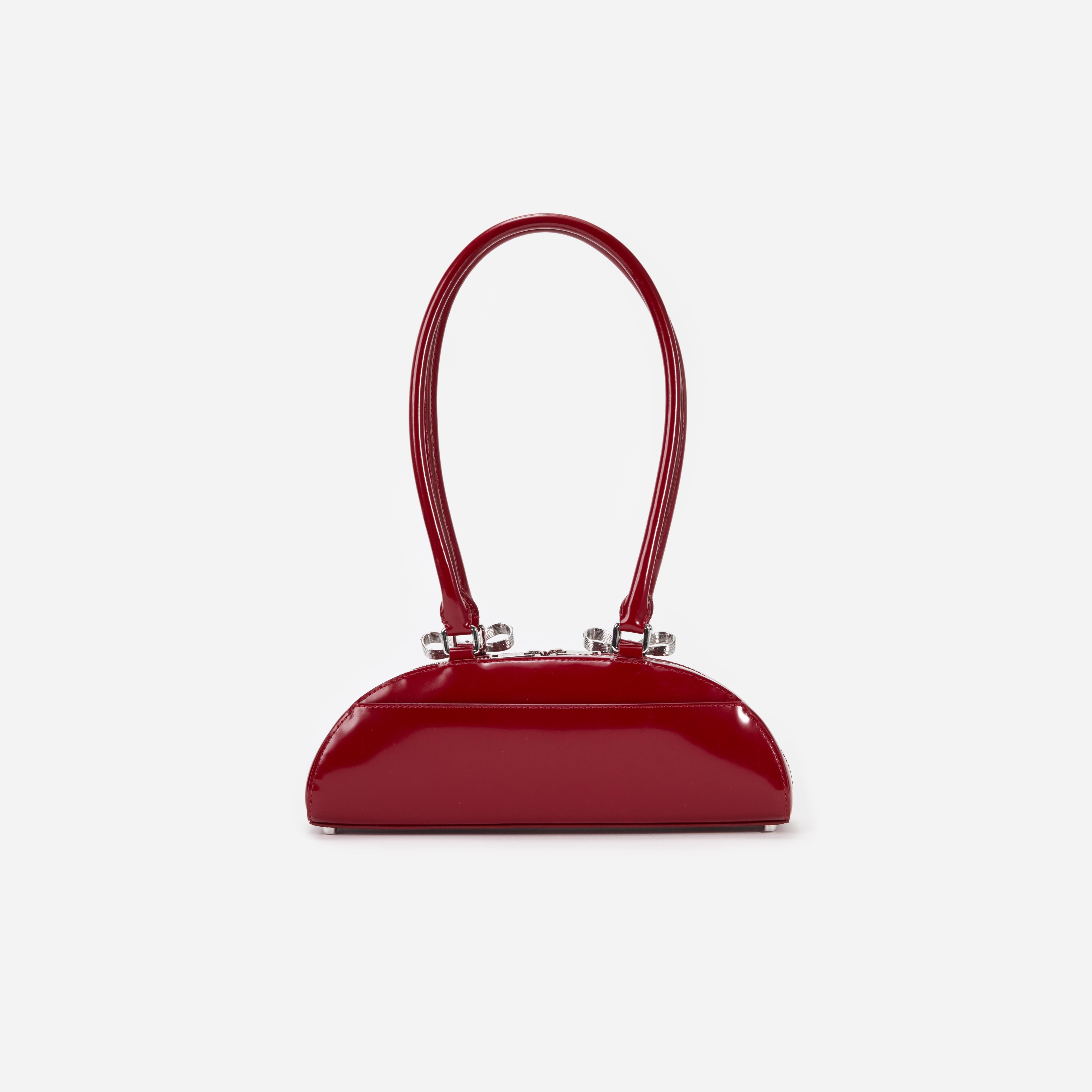 Self-Portrait 洗練 Smoothレザー ショルダーバッグ Burgundy Leather Curved Shoulder Bag – self-portrait-US