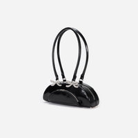 Black Leather Curved Shoulder Bag