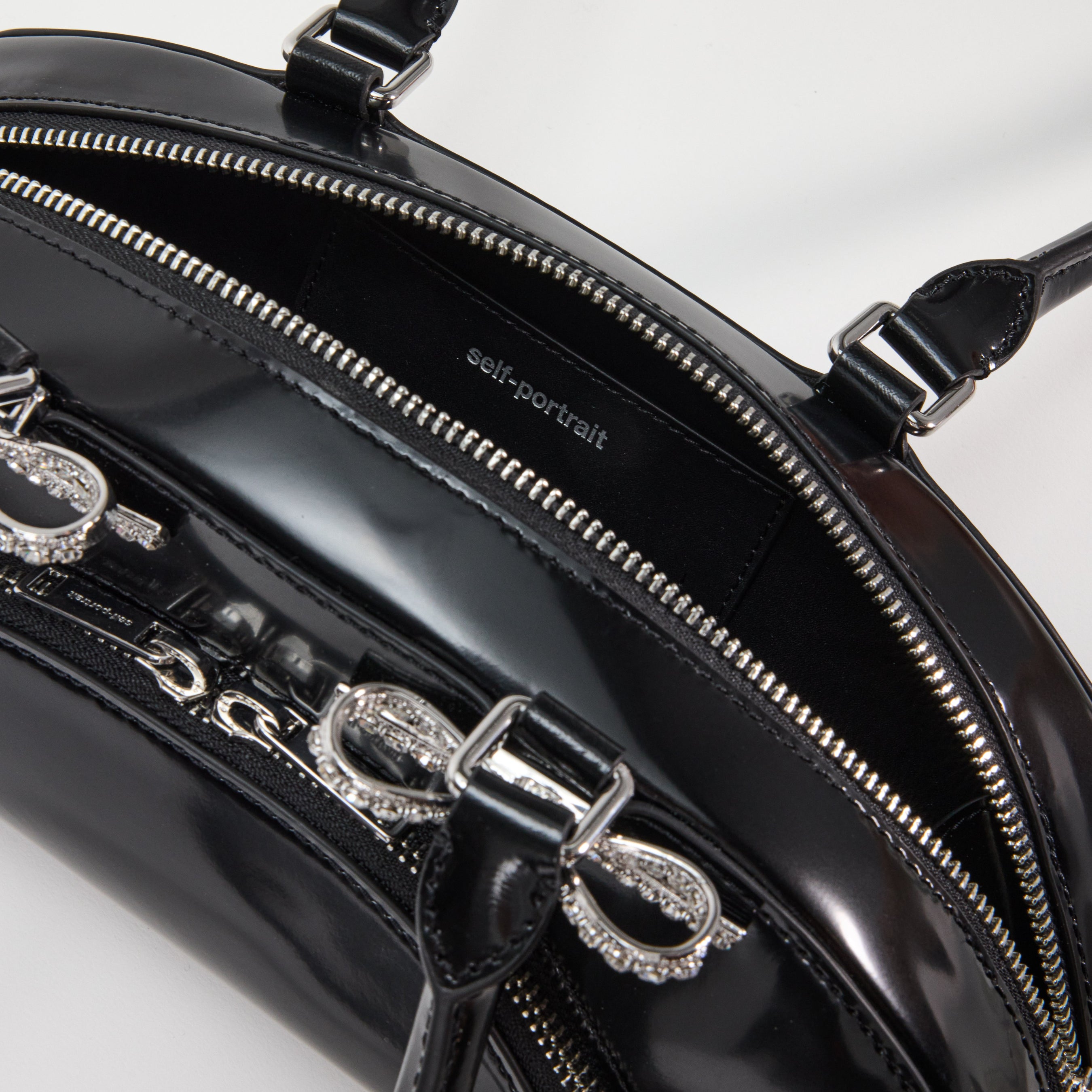 Black Leather Curved Shoulder Bag