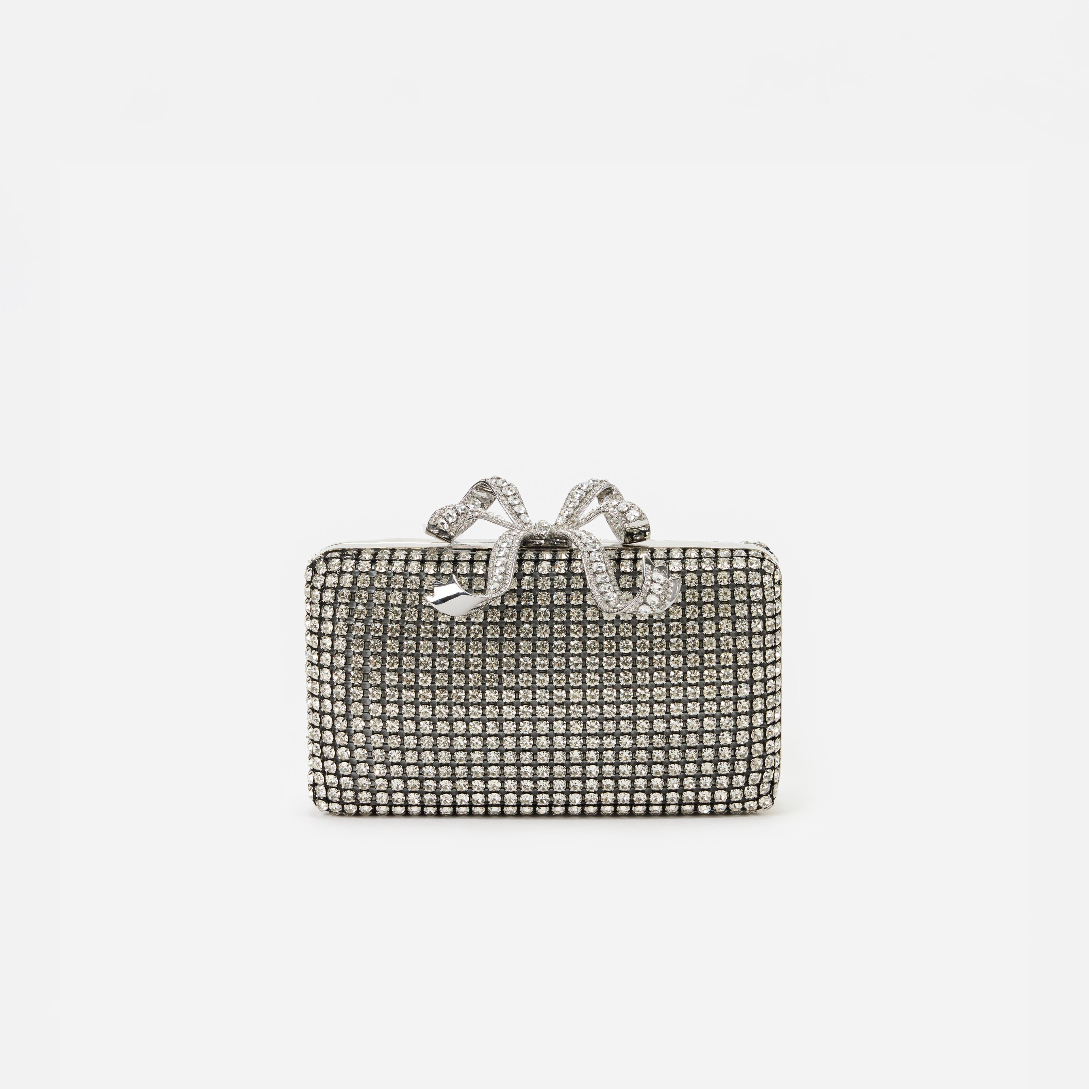 Silver Crystal Box Clutch