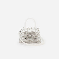 White Embellished Micro Bow Bag