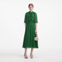 Green Chiffon Cape Midi Dress