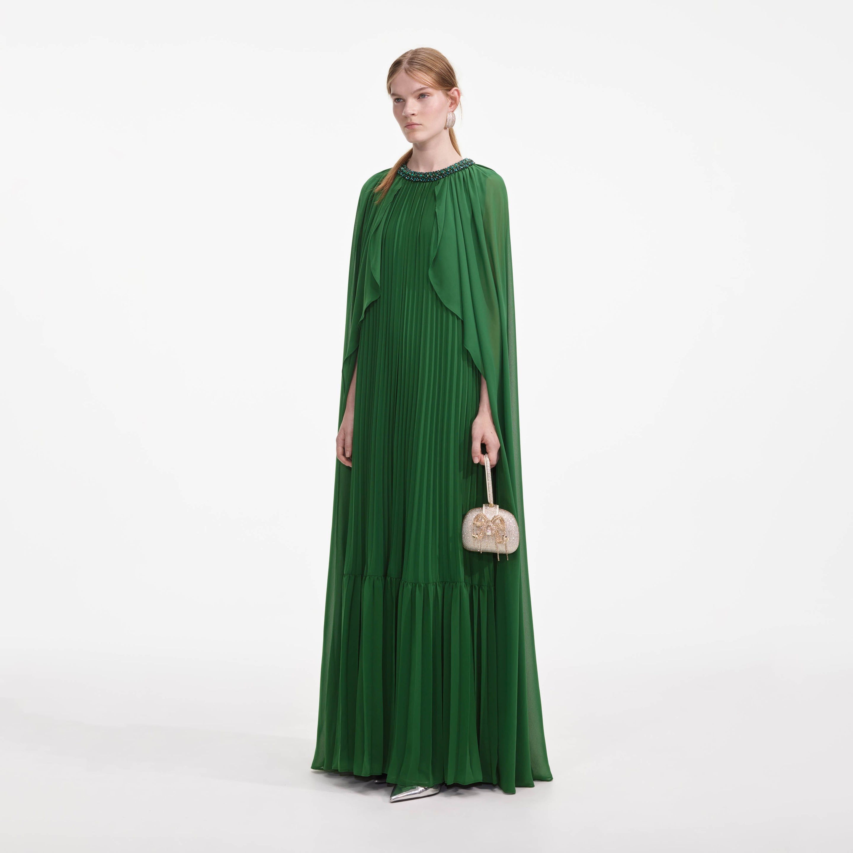 l ide eiffel cape pleated maxi dress L'idee %0D%0ATo%20maintain%20the%20beauty%20of%20your%20garment%2C%20please%20follow%20the%20care%20instructions%20on%20the%20attached%20label self-portrait - Green Chiffon Cape