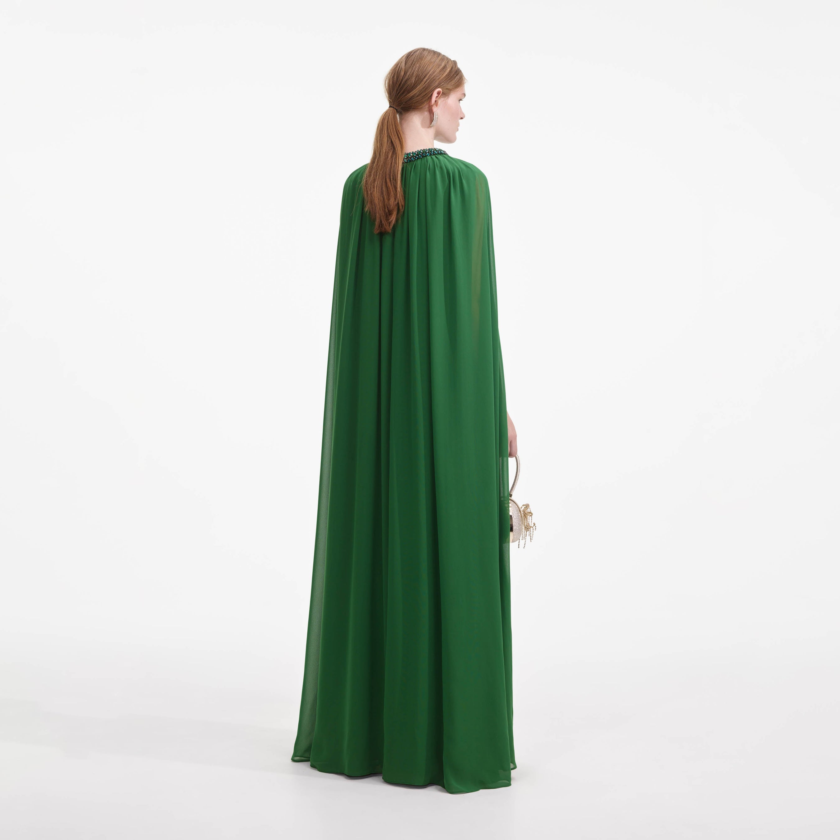 Green Chiffon Cape Maxi Dress