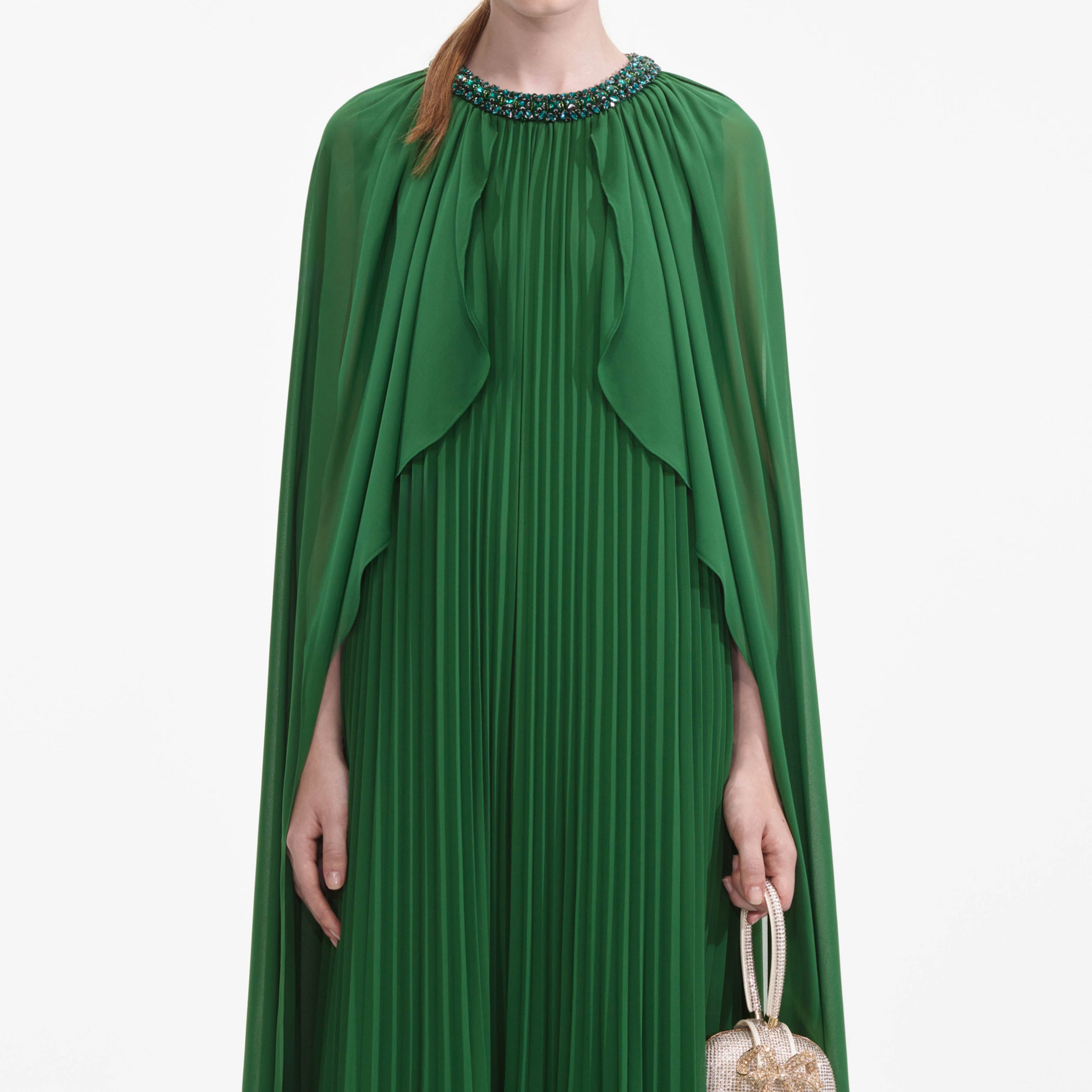 Green Chiffon Cape Maxi Dress