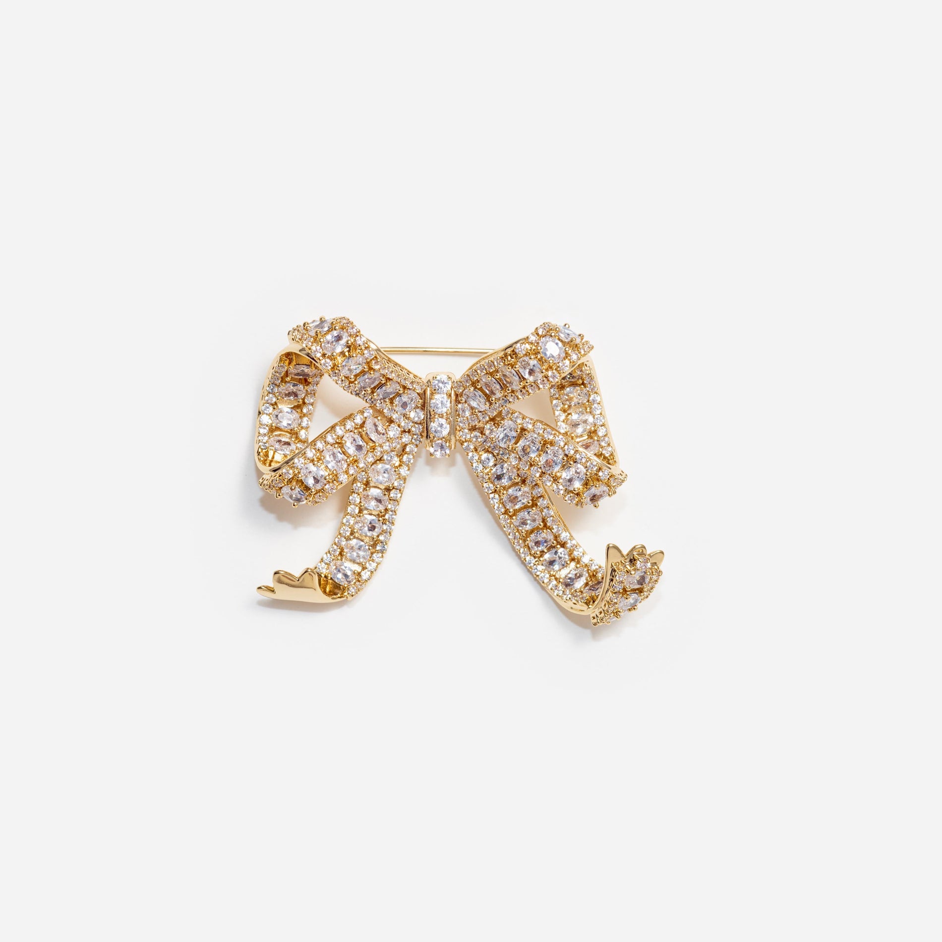 Gold Crystal Bow Brooch