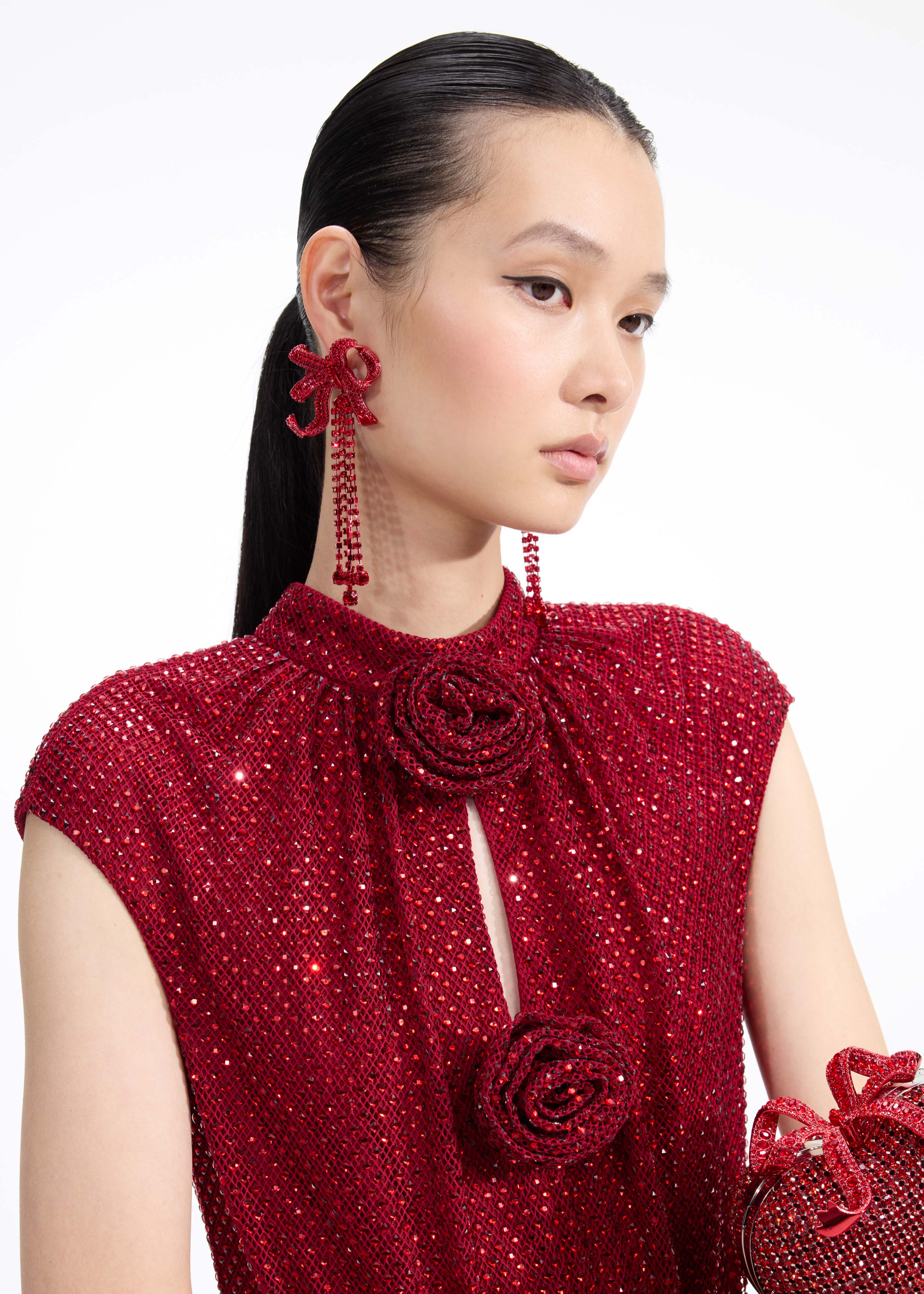Red Bow Diamante Earrings – self-portrait-US