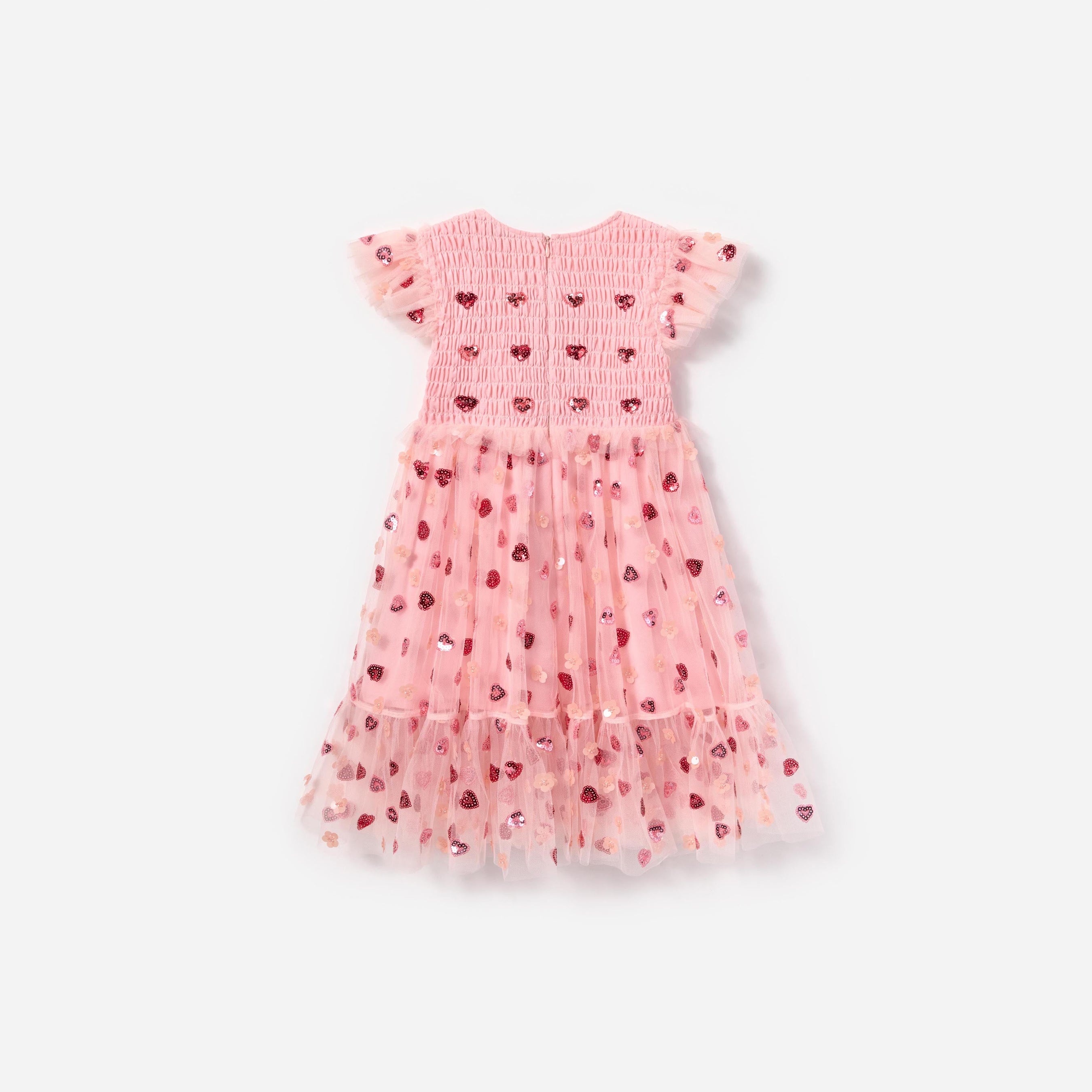 Pink Mesh Heart Sequin Dress